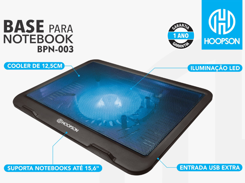 Suporte para notebook Base Mesa Cooler Refrigerada Base Suporte Cooler Para Notebook LED Iluminado Azul até 17″