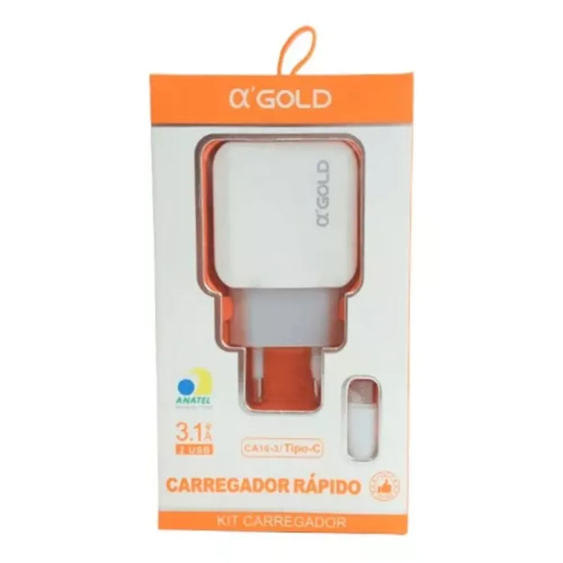 CARREGADOR USB COM CABO TYPE C 3.1A GOLD