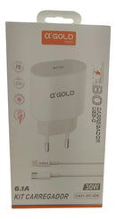 Carregador Agold Ca31-2. Usbc Lightning Com Cabo 1m 6.1a 30w