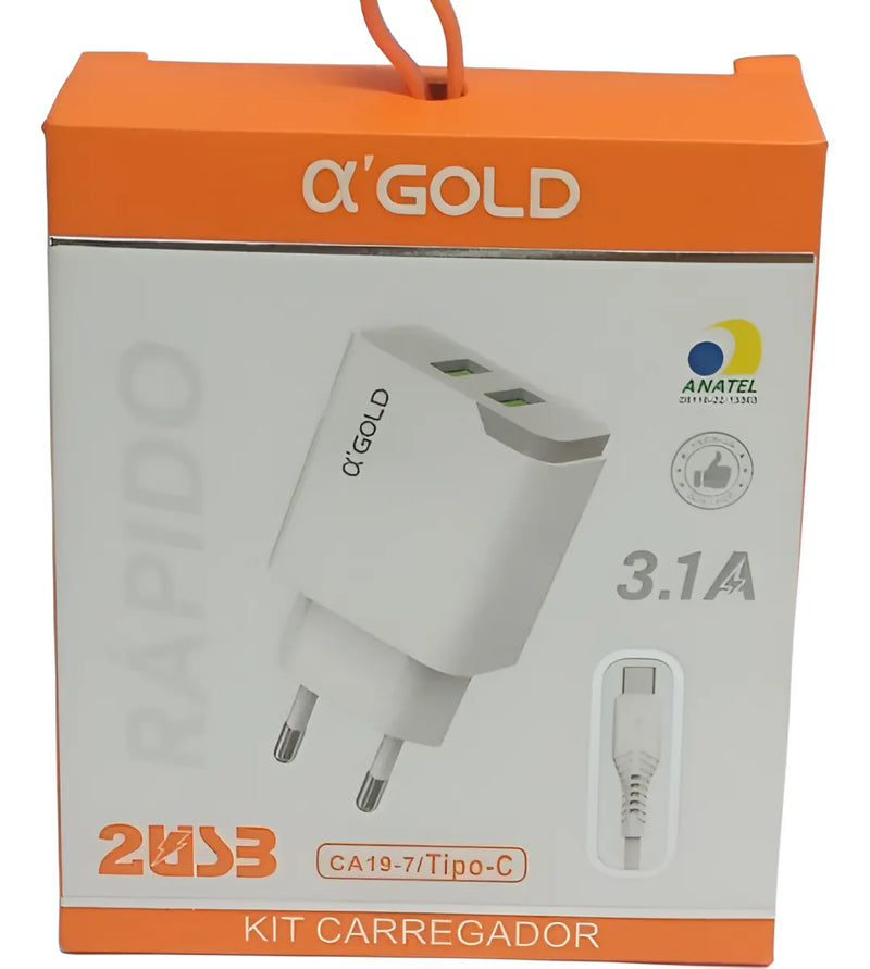 Carregador 3.1A 2USB TIPO-C AGOLD