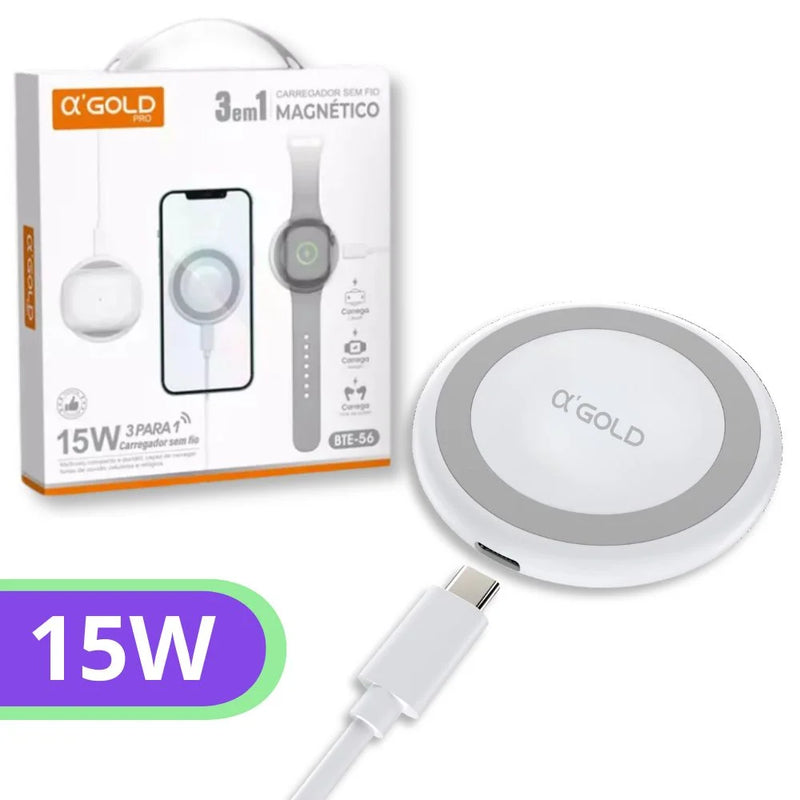 Carregador por Indução Magnético 3 em 1 - AGold