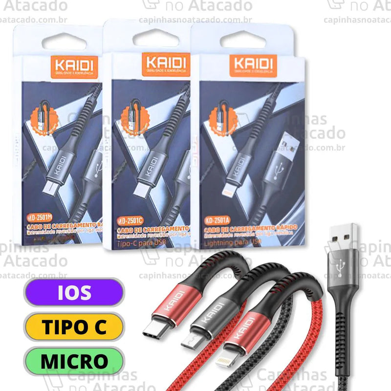 Cabo de Dados 3A Nylon USB - Kaidi V8
